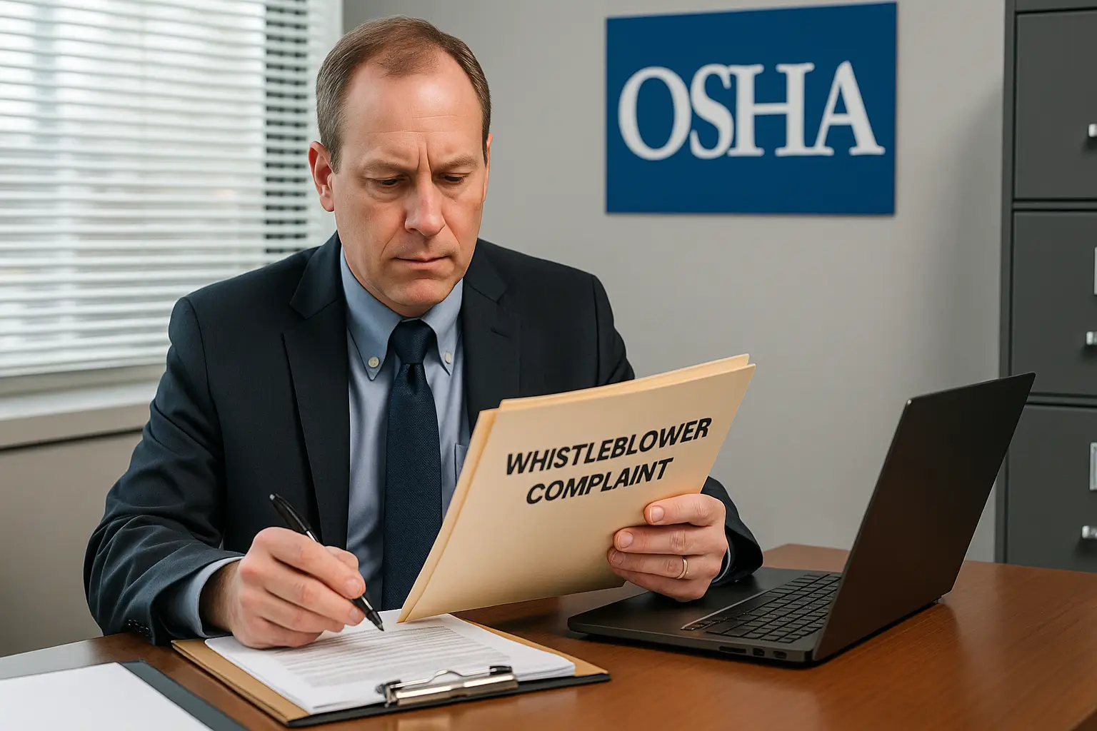 OSHA investigator reviewing worker complaint.