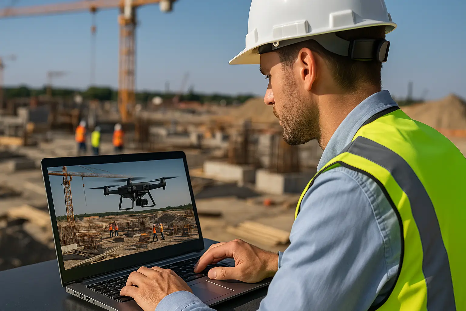 Engineer reviewing drone safety footage.