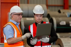 Worker completing OSHA certificate online with laptop