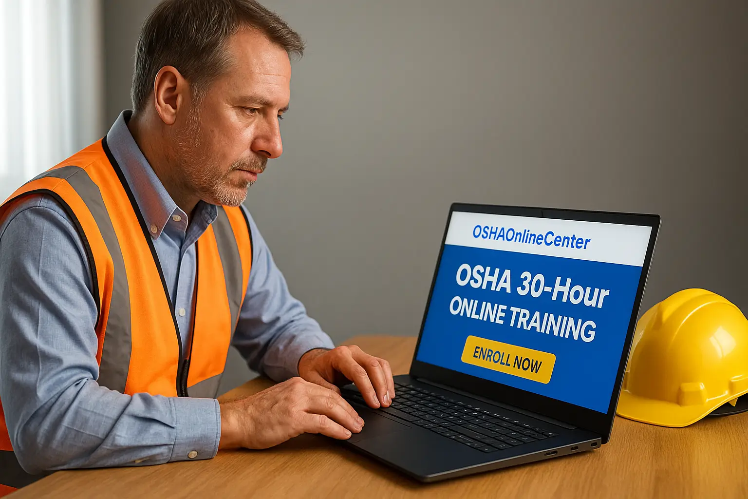 Worker completing OSHA 30-hour training online.