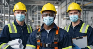 Workers wearing personal protective equipment on a jobsite