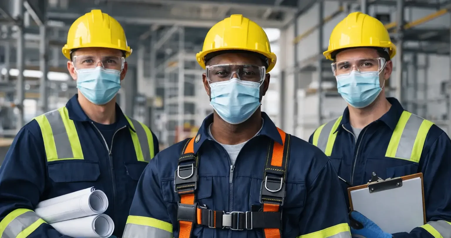 Workers wearing personal protective equipment on a jobsite