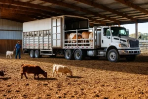 Worker opening livestock carrier exposed to hazardous gases