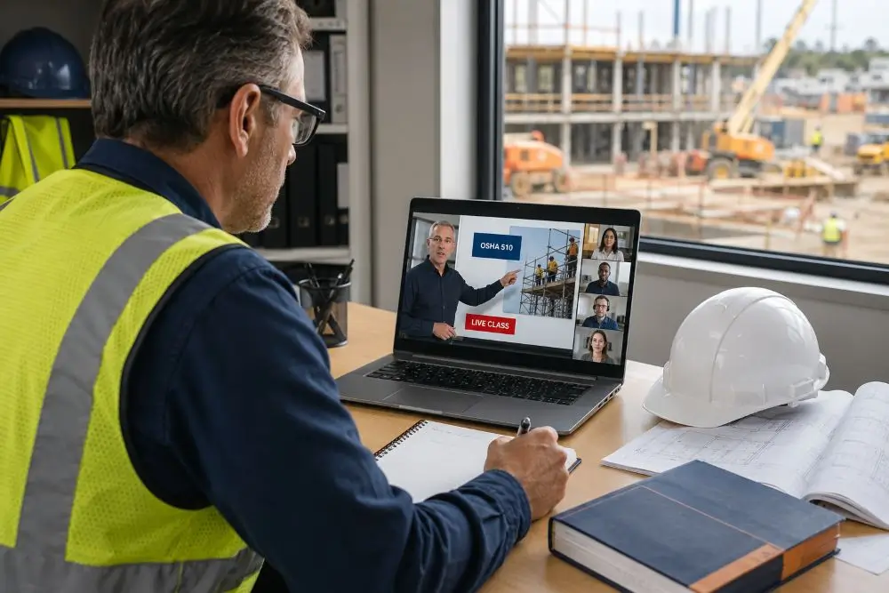 onstruction safety professional attending an OSHA 510 live online instructor-led class